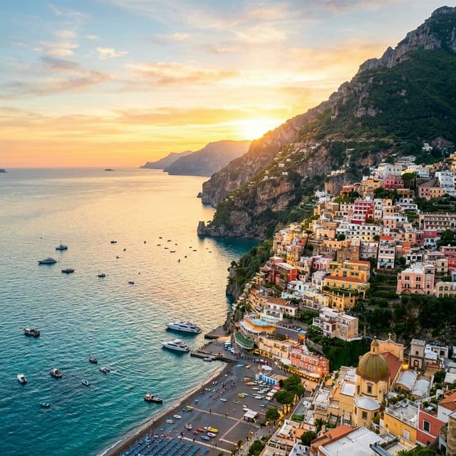 Clifftop view of Positano on Italy's Amalfi Coast, featured as a trip inspiration destination on Travayo